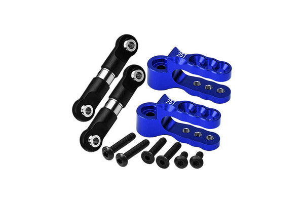 Aluminum 7075 Alloy Servo Horn 25T With Stainless Steel Adjustable Steering Link For Traxxas 1:10 E-Revo VXL Brushless / Revo 3.3 / Slayer Pro / Summit / T-Maxx 3.3 / 1:7 AWD XO-01 Upgrades - Blue