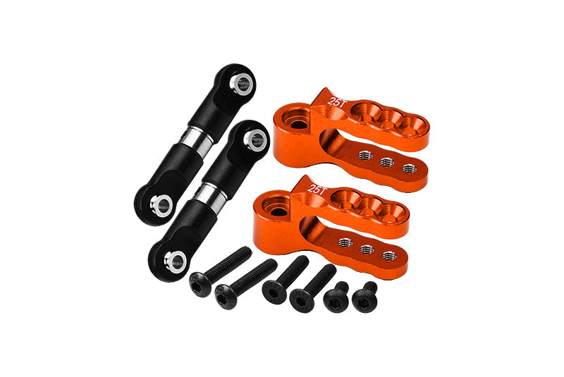 Aluminum 7075 Alloy Servo Horn 25T With Stainless Steel Adjustable Steering Link For Traxxas 1:10 E-Revo VXL Brushless / Revo 3.3 / Slayer Pro / Summit / T-Maxx 3.3 / 1:7 AWD XO-01 Upgrades - Orange