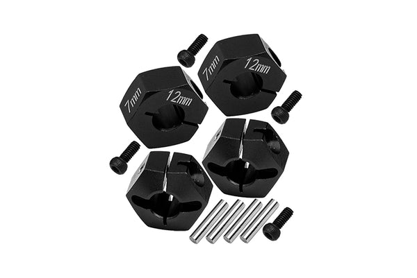 Aluminum Hex Adapters 7mm Thick For 1/10 Traxxas Ford GT 4-Tec 2.0 83056-4 / 4-Tec 3.0 93054-4 - 4Pc Set Black