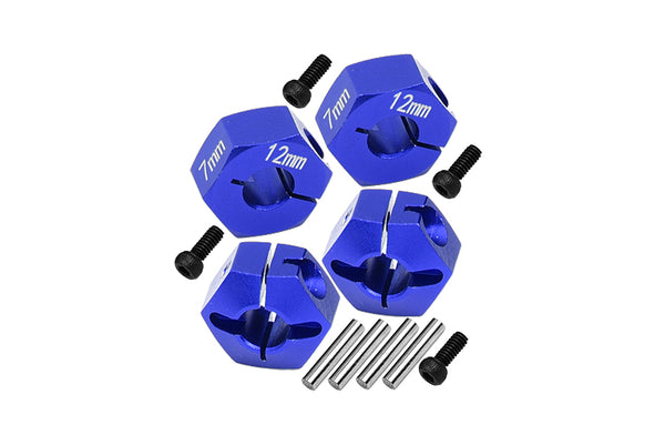 Aluminum Hex Adapters 7mm Thick For 1/10 Traxxas Ford GT 4-Tec 2.0 83056-4 / 4-Tec 3.0 93054-4 - 4Pc Set Blue