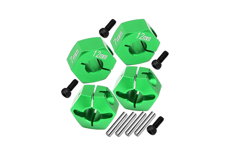 Aluminum Hex Adapters 7mm Thick For 1/10 Traxxas Ford GT 4-Tec 2.0 83056-4 / 4-Tec 3.0 93054-4 - 4Pc Set Green