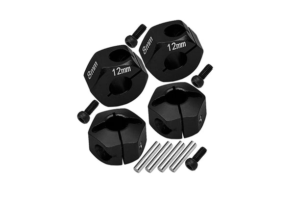 Aluminum Hex Adapters 8mm Thick For 1/10 Traxxas Ford GT 4-Tec 2.0 83056-4 / 4-Tec 3.0 93054-4 - 4Pc Set Black