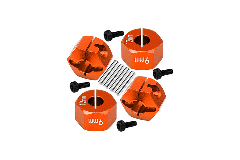 Aluminum Hex Adapters 9mm Thick For 1/10 Traxxas Ford GT 4-Tec 2.0 83056-4 / 4-Tec 3.0 93054-4 - 4Pc Set Orange