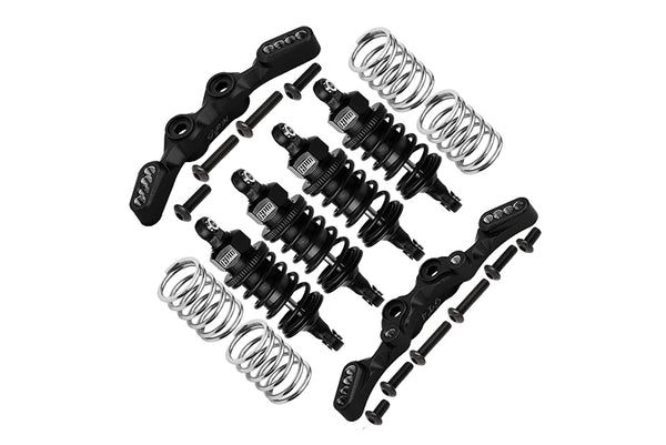 Aluminum Front & Rear Shock Towers + Front (53mm) + Rear (50mm) Oil Filled Dampers For 1/10 Traxxas Ford GT 4-Tec 2.0 83056-4 / 4-Tec 3.0 93054-4 - 28Pc Set Black