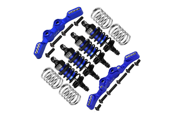 Aluminum Front & Rear Shock Towers + Front (53mm) + Rear (50mm) Oil Filled Dampers For 1/10 Traxxas Ford GT 4-Tec 2.0 83056-4 / 4-Tec 3.0 93054-4 - 28Pc Set Blue