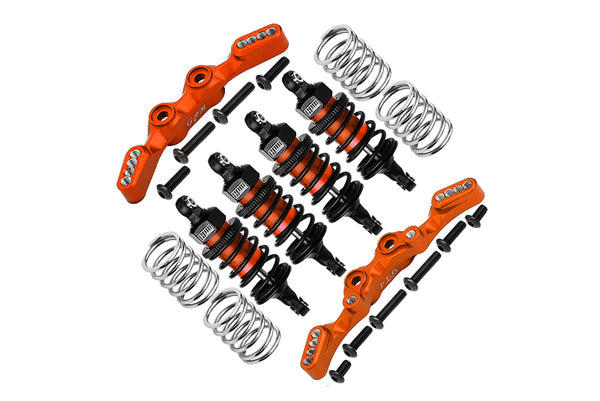 Aluminum Front & Rear Shock Towers + Front (53mm) + Rear (50mm) Oil Filled Dampers For 1/10 Traxxas Ford GT 4-Tec 2.0 83056-4 / 4-Tec 3.0 93054-4 - 28Pc Set Orange