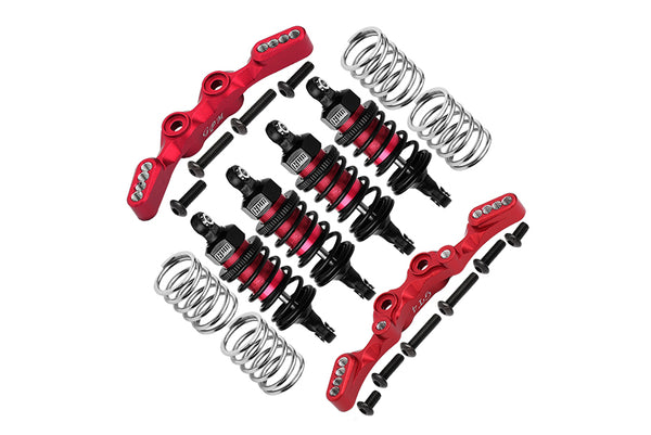 Aluminum Front & Rear Shock Towers + Front (53mm) + Rear (50mm) Oil Filled Dampers For 1/10 Traxxas Ford GT 4-Tec 2.0 83056-4 / 4-Tec 3.0 93054-4 - 28Pc Set Red