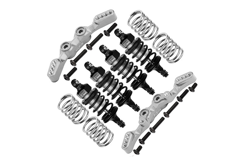 Aluminum Front & Rear Shock Towers + Front (53mm) + Rear (50mm) Oil Filled Dampers For 1/10 Traxxas Ford GT 4-Tec 2.0 83056-4 / 4-Tec 3.0 93054-4 - 28Pc Set Silver