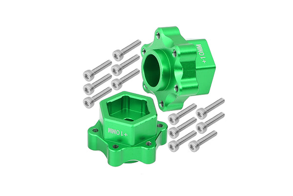 Aluminum Hex Adapters Converter (+10mm) For Losi 1:8 LMT 4WD Solid Axle Monster Truck LOS04022 / LMT Grave Digger / Son-uva Digger LOS04021 / TLR Tuned LMT Kit LOS04027 Upgrades - 14Pc Set Green