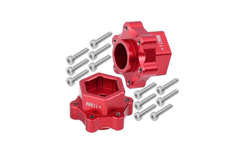 Aluminum Hex Adapters Converter (+10mm) For Losi 1:8 LMT 4WD Solid Axle Monster Truck LOS04022 / LMT Grave Digger / Son-uva Digger LOS04021 / TLR Tuned LMT Kit LOS04027 Upgrades - 14Pc Set Red