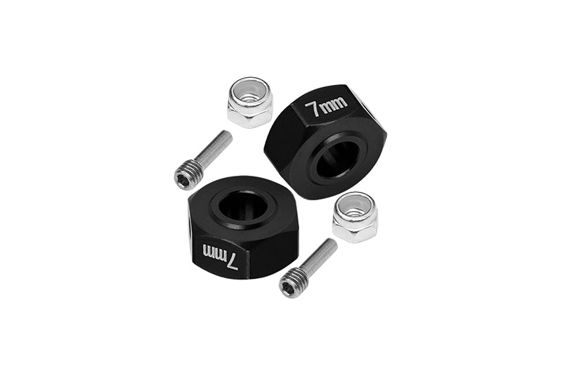 Aluminum Hex Adapters 7mm For Arrma 1:10 GRANITE / BIG ROCK 3S / BIG ROCK V3 3S / VORTEKS 3S / 1:8 VENDETTA 3S - 6Pc Set Black