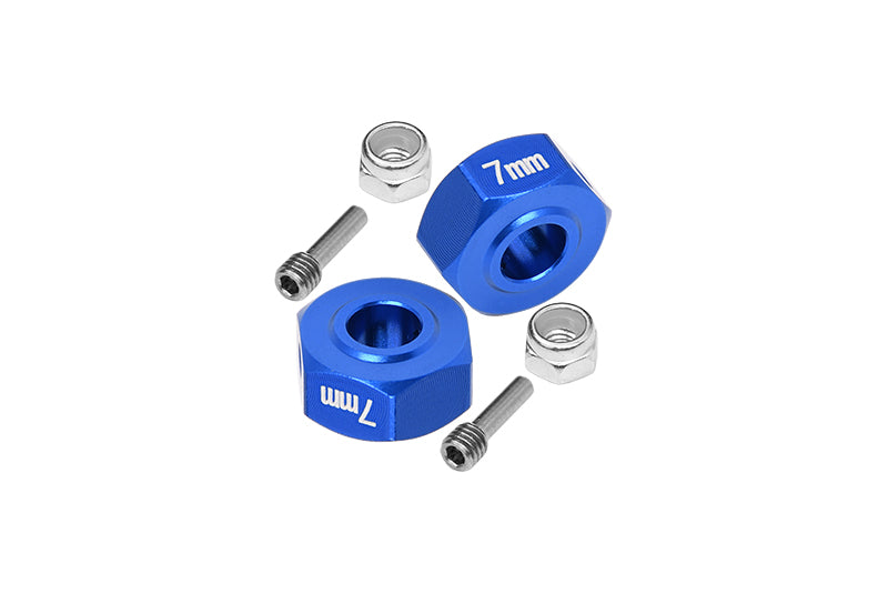 Aluminum Hex Adapters 7mm For Arrma 1:10 GRANITE / BIG ROCK 3S / BIG ROCK V3 3S / VORTEKS 3S / 1:8 VENDETTA 3S - 6Pc Set Blue