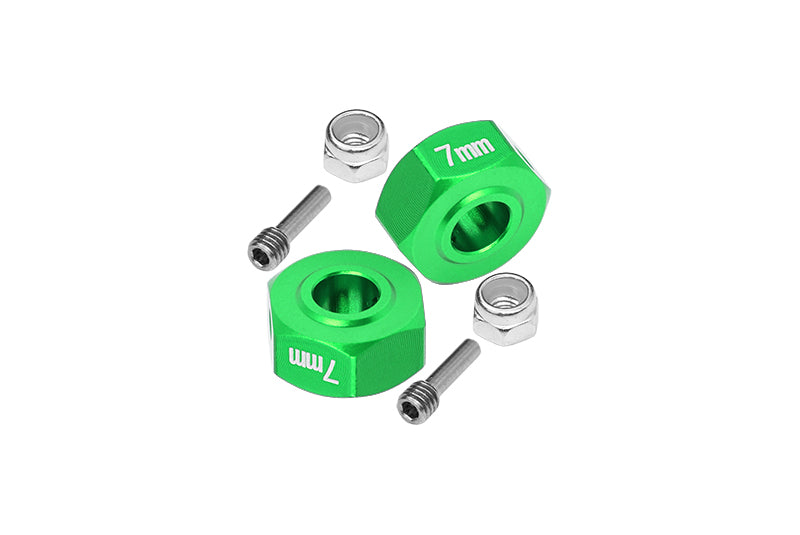 Aluminum Hex Adapters 7mm For Arrma 1:10 GRANITE / BIG ROCK 3S / BIG ROCK V3 3S / VORTEKS 3S / 1:8 VENDETTA 3S - 6Pc Set Green