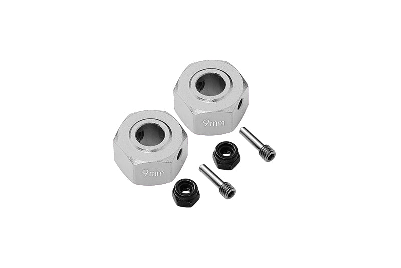 Aluminum Wheel Hex Adapters 9mm For Arrma 1:10 GRANITE / BIG ROCK 3S / BIG ROCK V3 3S / VORTEKS 3S / 1:8 VENDETTA 3S - 1Pr Set Gray Silver