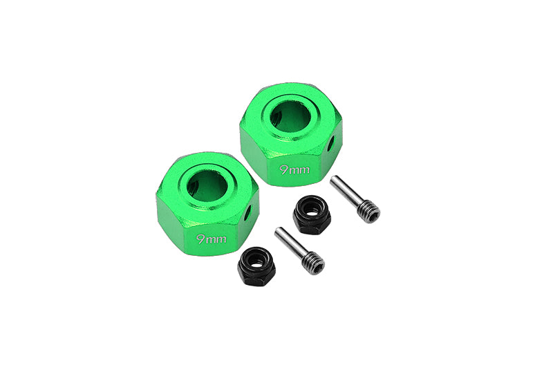 Aluminum Wheel Hex Adapters 9mm For Arrma 1:10 GRANITE / BIG ROCK 3S / BIG ROCK V3 3S / VORTEKS 3S / 1:8 VENDETTA 3S - 1Pr Set Green