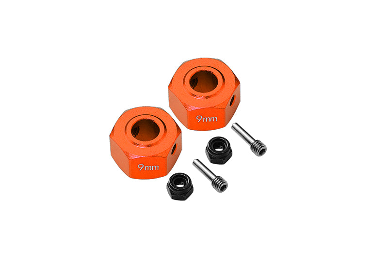 Aluminum Wheel Hex Adapters 9mm For Arrma 1:10 GRANITE / BIG ROCK 3S / BIG ROCK V3 3S / VORTEKS 3S / 1:8 VENDETTA 3S - 1Pr Set Orange