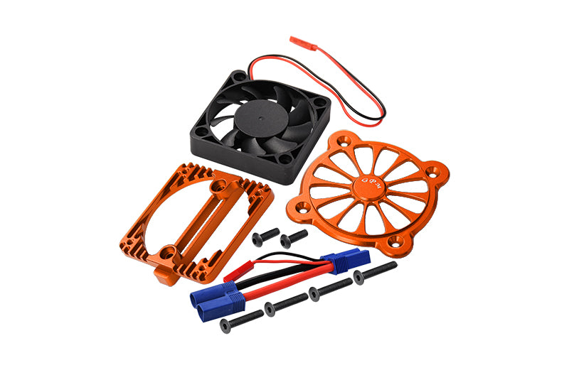 Aluminum Motor Heatsink With Cooling Fan For Arrma 1:10 KRATON 4S / BIG ROCK V3 3S / VORTEKS 3S / SENTON 3S / 1:8 VENDETTA 3S - 1 Set Orange