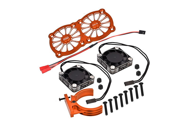 Aluminum 7075-T6 Motor Heatsink With Dual Metal Frame Waterproof Cooling Fan And Adjustable Mount For 1:5 Arrma KRATON 8S BLX/OUTCAST 8S BLX/Traxxas X-Maxx 6S / X-Maxx 8S / 1:7 XO-01 - Orange