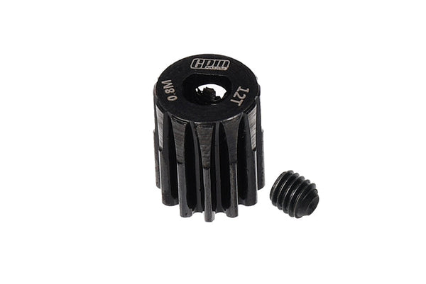 R/C Car Parts : 40Cr Steel Motor Gear 12T (32 Pitch, Module: 0.8mm, Motor Tooth Diameter: 5mm) - Black