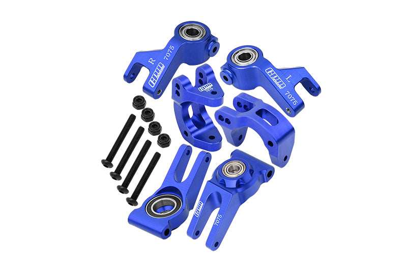 Aluminum 7075 Front C Hubs & Front Steering Block & Rear Hub (Larger Inner Bearings) For Arrma 1/10 GORGON 4X2 Mega 550 Brushed Monster Truck-ARA3230 Upgrades - Blue