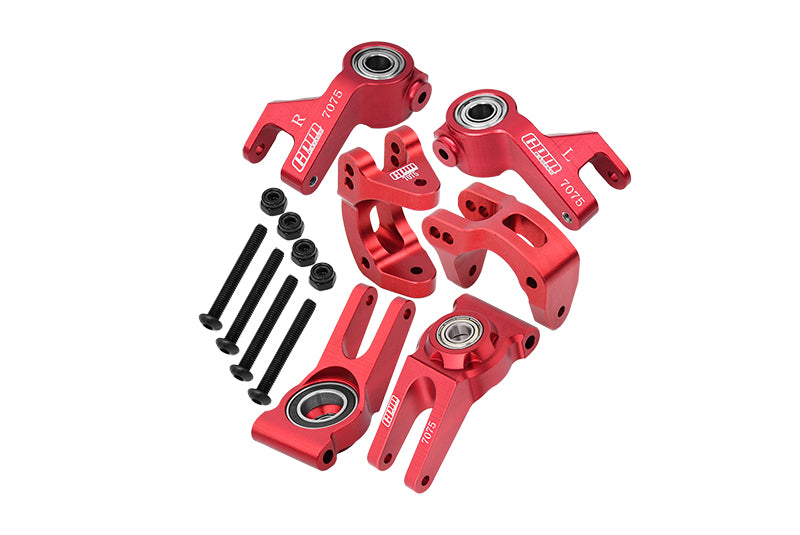 Aluminum 7075 Front C Hubs & Front Steering Block & Rear Hub (Larger Inner Bearings) For Arrma 1/10 GORGON 4X2 Mega 550 Brushed Monster Truck-ARA3230 Upgrades - Red