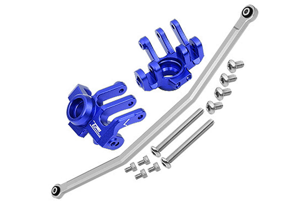 Axial 1/10 RBX10 Ryft 4WD Rock Bouncer AXI03005 Aluminum Front Knuckle Arm With Steering Rod - 13Pc Set Blue