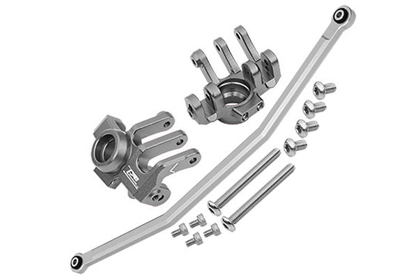 Axial 1/10 RBX10 Ryft 4WD Rock Bouncer AXI03005 Aluminum Front Knuckle Arm With Steering Rod - 13Pc Set Gray Silver