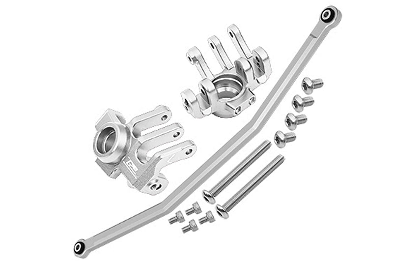 Axial 1/10 RBX10 Ryft 4WD Rock Bouncer AXI03005 Aluminum Front Knuckle Arm With Steering Rod - 13Pc Set Silver