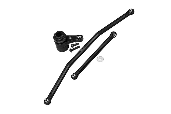 Axial 1/10 RBX10 Ryft 4WD Rock Bouncer AXI03005 Upgrade Parts Aluminum Front Steering Tie Rods + Aluminum 7075 23T Servo Horn With Built-In Spring (2 Positioning Holes) - 6Pc Set Black