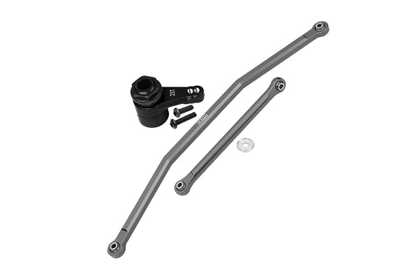 Axial 1/10 RBX10 Ryft 4WD Rock Bouncer AXI03005 Upgrade Parts Aluminum Front Steering Tie Rods + Aluminum 7075 23T Servo Horn With Built-In Spring (2 Positioning Holes) - 6Pc Set Gray Silver