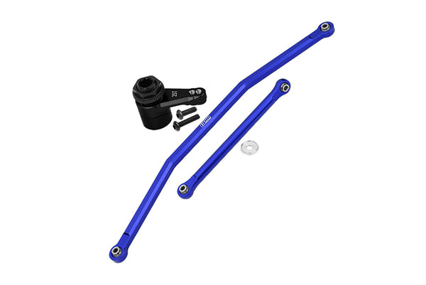 Axial 1/10 RBX10 Ryft 4WD Rock Bouncer AXI03005 Upgrade Parts Aluminum Front Steering Tie Rods + Aluminum 7075 25T Servo Horn With Built-In Spring (2 Positioning Holes) - 6Pc Set Blue