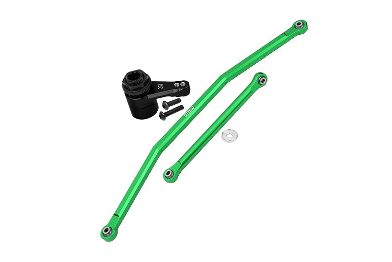 Axial 1/10 RBX10 Ryft 4WD Rock Bouncer AXI03005 Upgrade Parts Aluminum Front Steering Tie Rods + Aluminum 7075 25T Servo Horn With Built-In Spring (2 Positioning Holes) - 6Pc Set Green