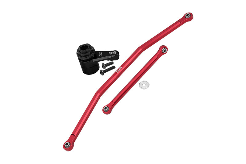 Axial 1/10 RBX10 Ryft 4WD Rock Bouncer AXI03005 Upgrade Parts Aluminum Front Steering Tie Rods + Aluminum 7075 25T Servo Horn With Built-In Spring (2 Positioning Holes) - 6Pc Set Red