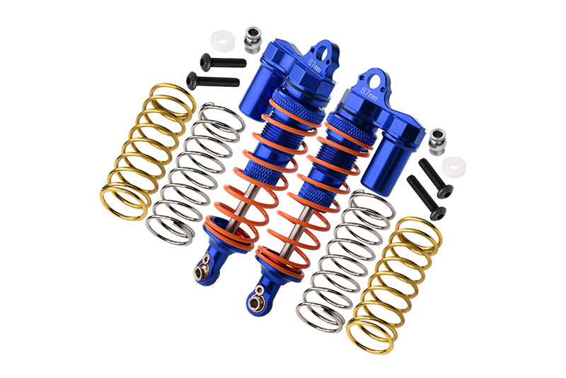 Traxxas Rustler 4X4 VXL (67076-4) / Hoss 4X4 VXL (90076-4) Aluminum Front Adjustable L-Shape Piggy Back Shocks 87mm - 1Pr Set Blue