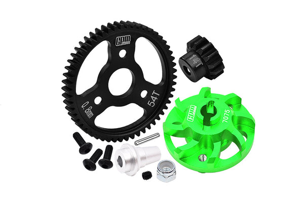 Aluminum 7075 Alloy Spur Gear Adapter With Steel 32 Pitch 54T Spur Gear & 14T Motor Gear For Traxxas 1/10 SLASH 4X4 LCG-68086-21 Upgrades - Green