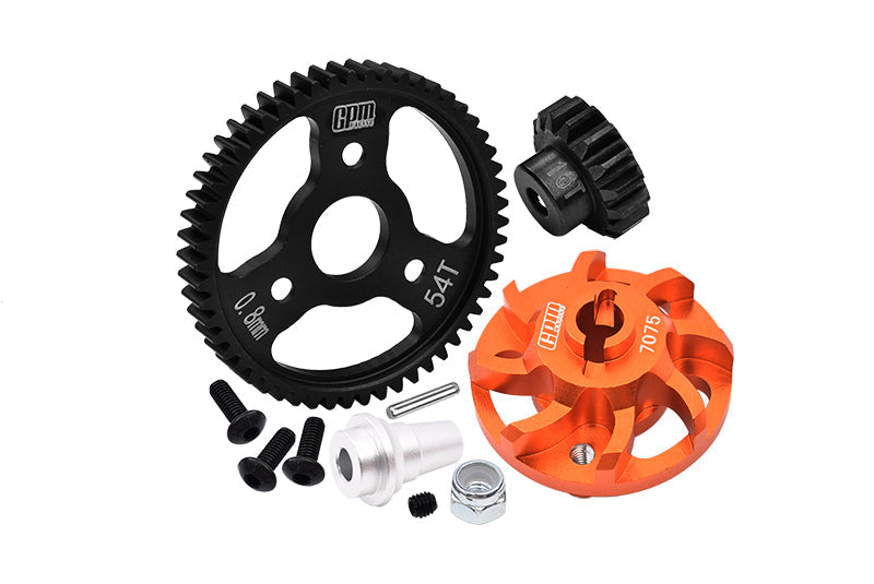 Aluminum 7075 Alloy Spur Gear Adapter With Steel 32 Pitch 54T Spur Gear & 16T Motor Gear For Traxxas 1/10 SLASH 4X4 LCG-68086-21 Upgrades - Orange