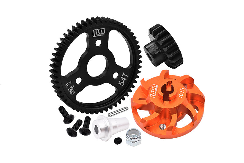 Aluminum 7075 Alloy Spur Gear Adapter With Steel 32 Pitch 54T Spur Gear & 18T Motor Gear For Traxxas 1/10 SLASH 4X4 LCG-68086-21 Upgrades - Orange