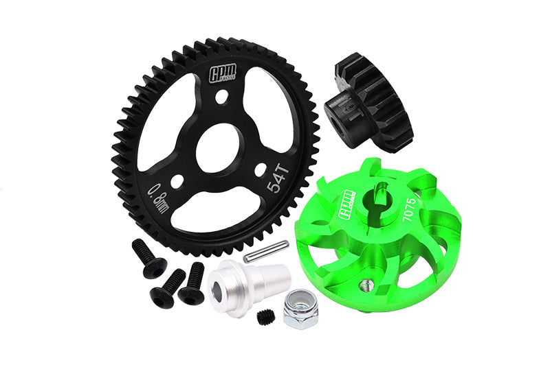 Aluminum 7075 Alloy Spur Gear Adapter With Steel 32 Pitch 54T Spur Gear & 19T Motor Gear For Traxxas 1/10 SLASH 4X4 LCG-68086-21 Upgrades - Green