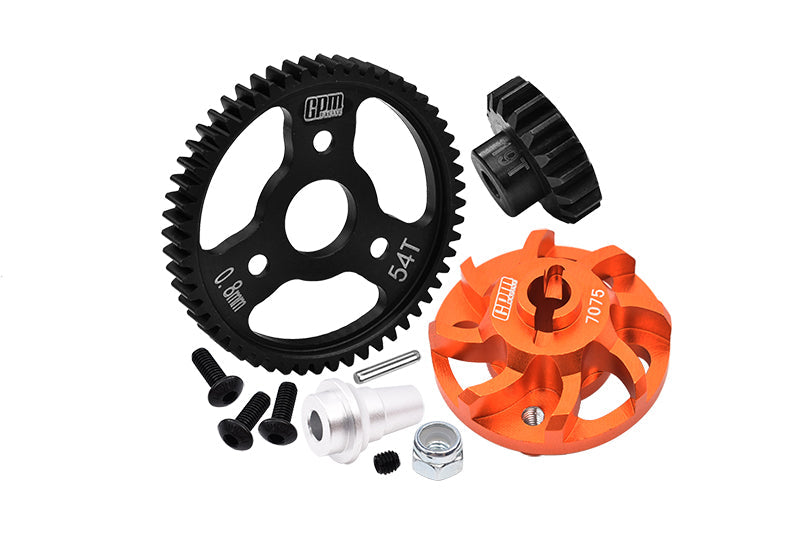 Aluminum 7075 Alloy Spur Gear Adapter With Steel 32 Pitch 54T Spur Gear & 19T Motor Gear For Traxxas 1/10 SLASH 4X4 LCG-68086-21 Upgrades - Orange