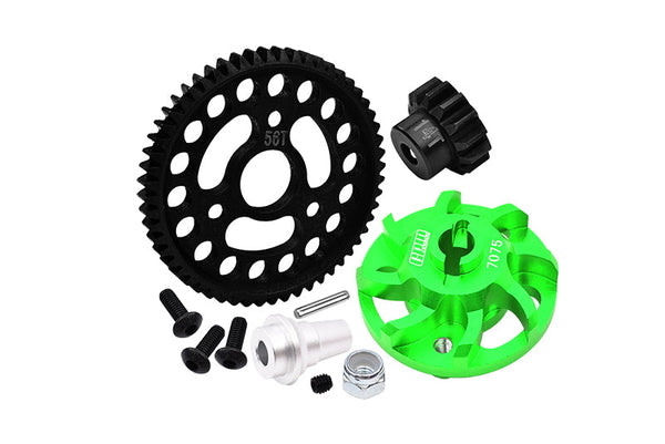 Aluminum 7075 Alloy Spur Gear Adapter With Steel 32 Pitch 56T Spur Gear & 14T Motor Gear For Traxxas 1/10 SLASH 4X4 LCG-68086-21 Upgrades - Green