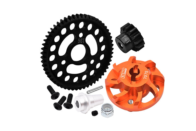 Aluminum 7075 Alloy Spur Gear Adapter With Steel 32 Pitch 56T Spur Gear & 14T Motor Gear For Traxxas 1/10 SLASH 4X4 LCG-68086-21 Upgrades - Orange