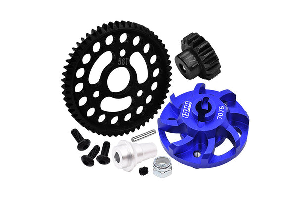 Aluminum 7075 Alloy Spur Gear Adapter With Steel 32 Pitch 56T Spur Gear & 17T Motor Gear For Traxxas 1/10 SLASH 4X4 LCG-68086-21 Upgrades - Blue