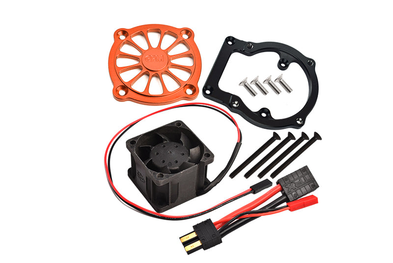 Aluminum 6061-T6 Motor Heatsink With Cooling Fan For Traxxas 1/8 4WD Sledge Monster Truck 95076-4 - 12Pc Set Orange