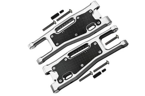 Aluminum 6061-T6 Front Lower Arms + Carbon Fibre Dust-Proof Protection Plate for Traxxas 1/8 4WD Sledge Monster Truck 95076-4 Upgrade Parts - Silver