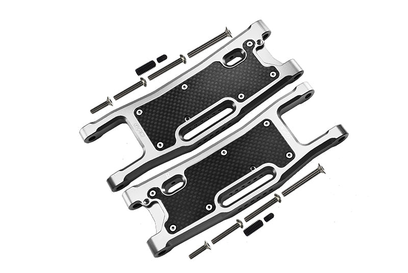 Aluminum 6061-T6 Rear Lower Arms + Carbon Fibre Dust-Proof Protection Plate for Traxxas 1/8 4WD Sledge Monster Truck 95076-4 Upgrade Parts - Silver