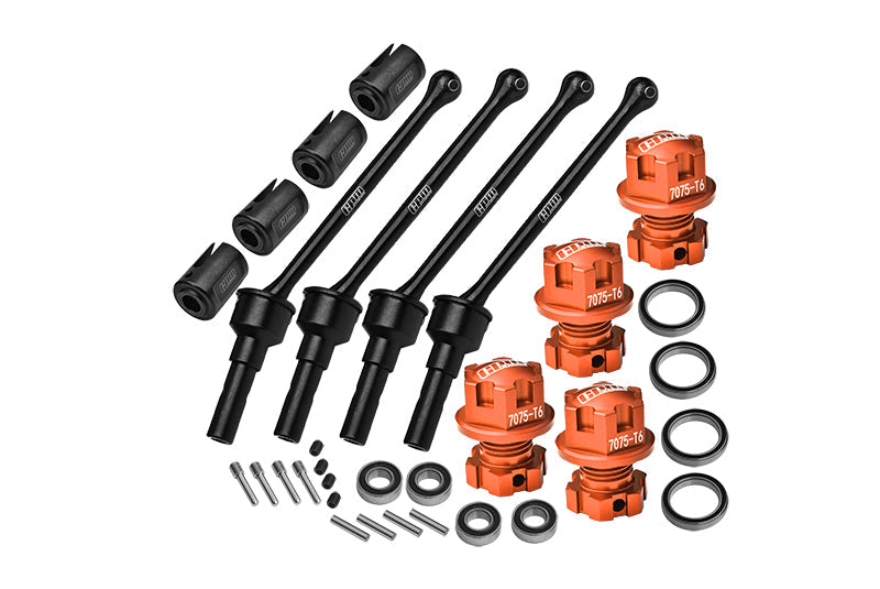 4140 Carbon Steel Front & Rear CVD Shaft (88mm) With 7075 Alloy Wheel Lock & Hex Claw For Traxxas 1:8 4WD Maxx Slash 6S-102076-4 / 1:10 4WD Maxx-89076-4 Monster Truck Upgrades - Orange