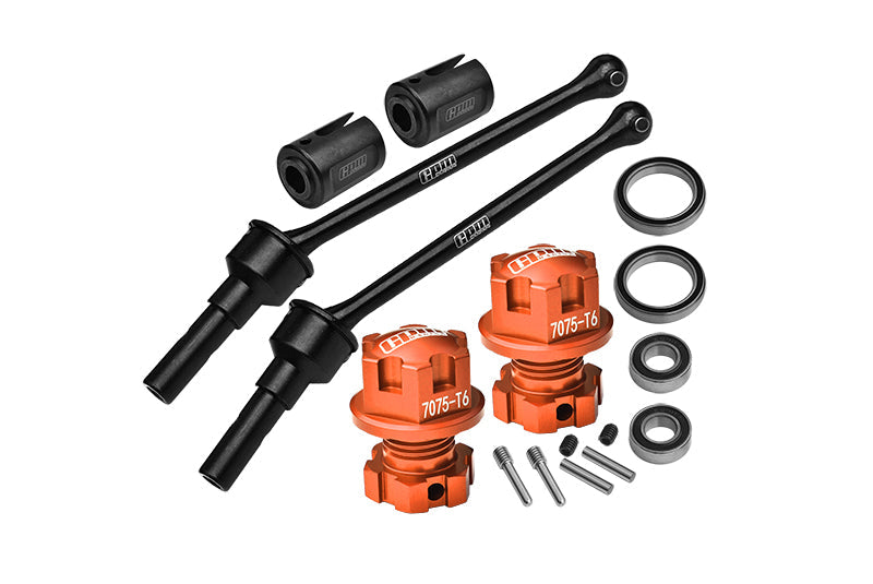 Carbon Steel Front Or Rear CVD Drive Shaft 88mm With Aluminum Wheel Lock + Hex Claw For Traxxas 1:8 4WD Maxx Slash 6S-102076-4 / 1:10 4WD Maxx-89076-4 Monster Truck Upgrades - Orange