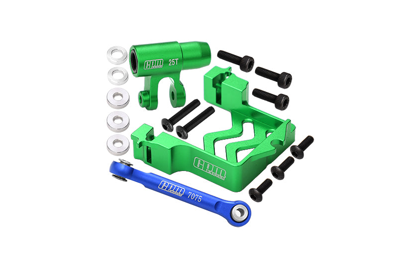 Aluminum Servo Mount + Aluminum Tie Rod + 25T Aluminum Servo Horn For Traxxas X Maxx 4X4 6S / 8S - 16Pc Set Green