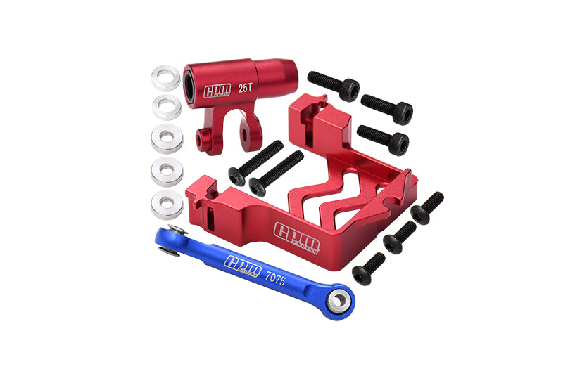 Aluminum Servo Mount + Aluminum Tie Rod + 25T Aluminum Servo Horn For Traxxas X Maxx 4X4 6S / 8S - 16Pc Set Red