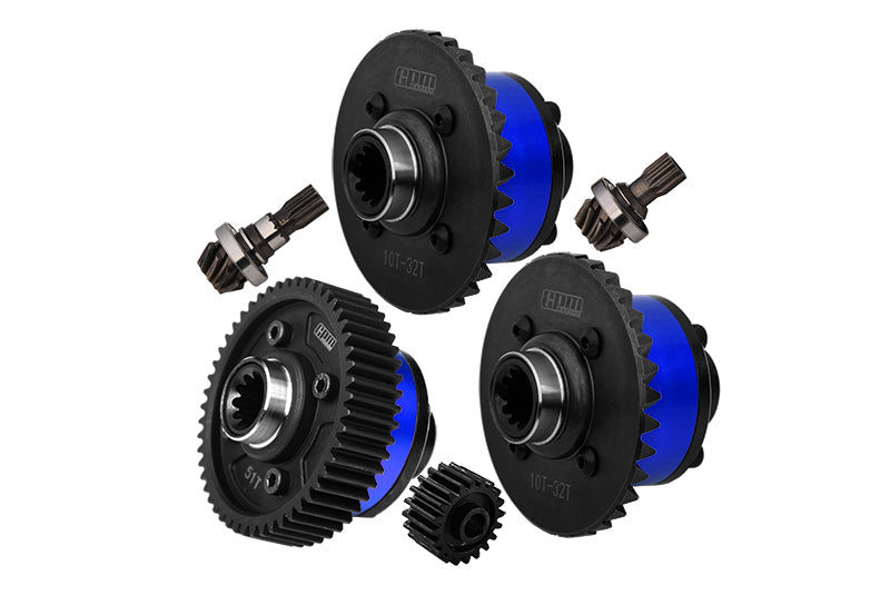 4140 Medium Carbon Steel + Aluminum 7075 Alloy Front & Center & Rear Complete Differential For Traxxas 1:5 X Maxx 6S 8S / XRT 8S / X Maxx Ultimate 8S / XRT Ultimate 8S Monster Truck Upgrades - Blue